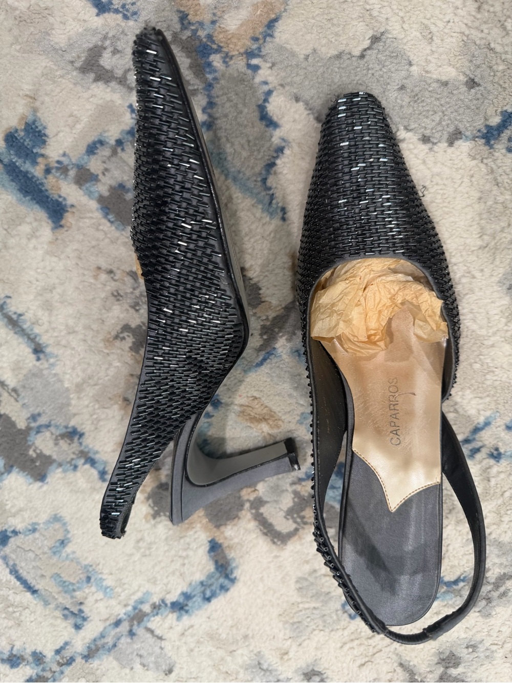 Caparros Black Woven Slingback Heels